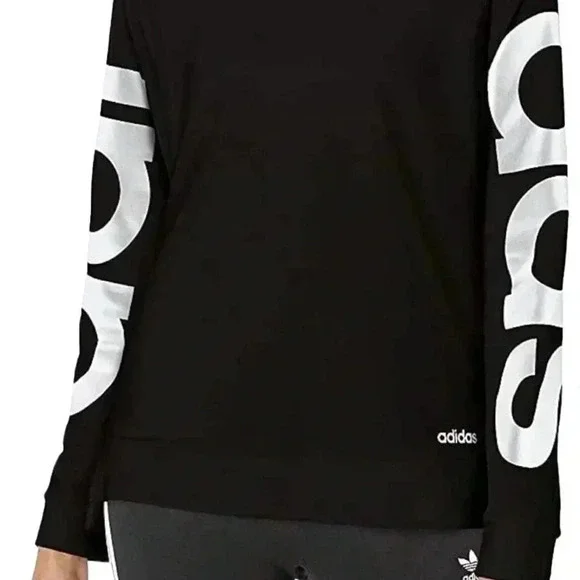 ADIDAS Essential Crewneck Sweatshirt - Black with white logo - Size Med (12/14) - Picture 4 of 13
